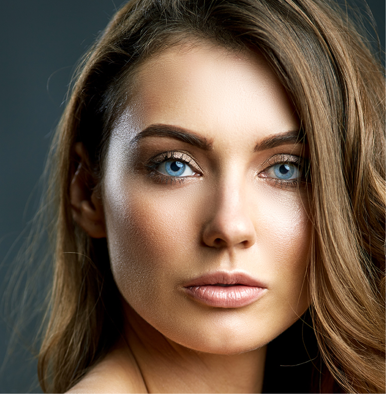 model with striking blue eyes